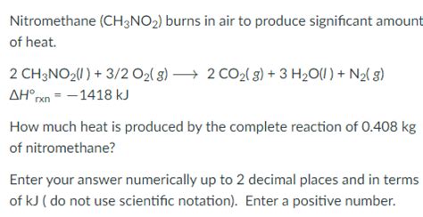 Solved Nitromethane CH3NO2 Burns In Air To Produce Chegg