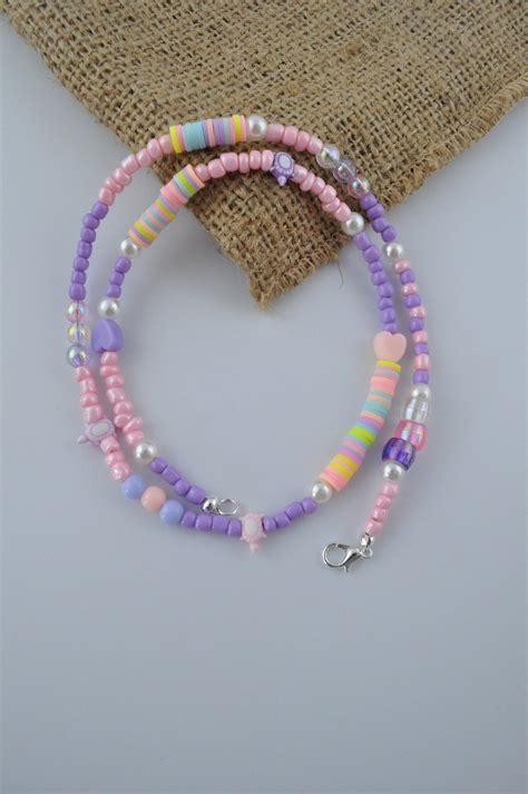 Beaded Pastel Necklace Cute Summer Necklace Pastel Layered Etsy