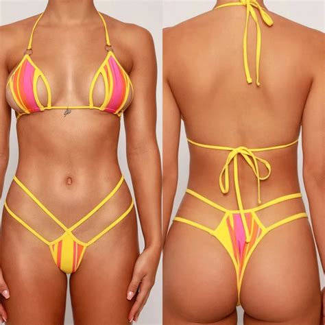 Micro Bikini 2022 Sexy Solid Color Sling Hollow Lotion Girl Beach