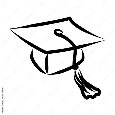 Simple black and white outline square academic cap icon. Hand-drawn ...