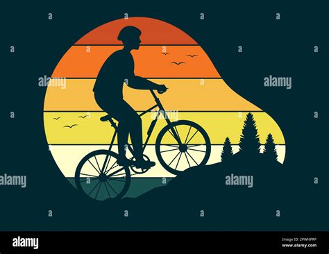 Mountain Biking Illustration With Cycling Down The Mountains For Sports