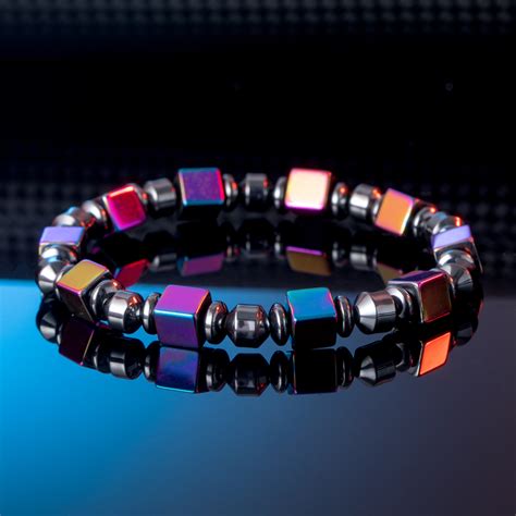 Rainbow Square Black Gallstone Beads Stretch Bracelet Helloice Jewelry