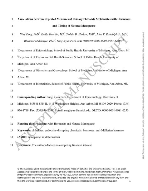 Pdf Associations Between Repeated Measures Of Urinary Phthalate