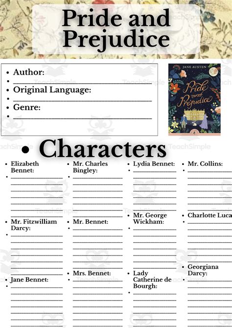 Novel Study Worksheets On Pride And Prejudice By Jane Austen By Teach