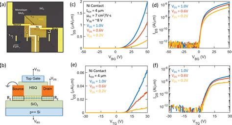 Dualgated Monolayer MoS2 FET A Optical Image And B Schematic Of A