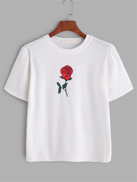 Rose Print T Shirt Sheinsheinside