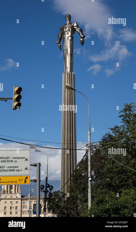 Monument To Yuri Gagarin 425 Meter High Pedestal And Statue The