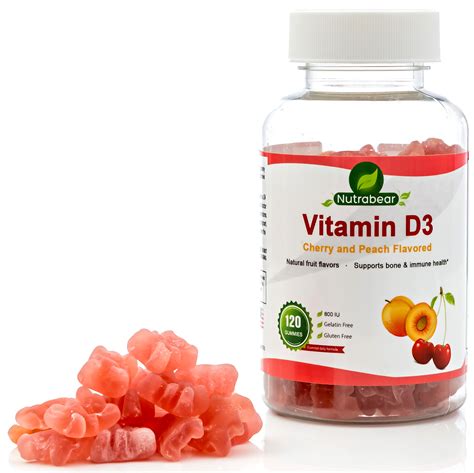 Vitamin D3 800 IU Gummies- A Chewable Supplement by Nutrabear: 100% Vegetarian for Kids & Adults