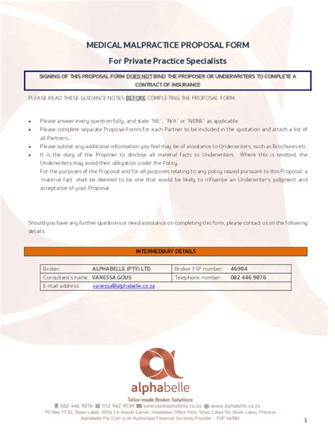 Fillable Online PROFESSIONAL INDEMNITY PROPOSAL FORM MEDICAL Fax