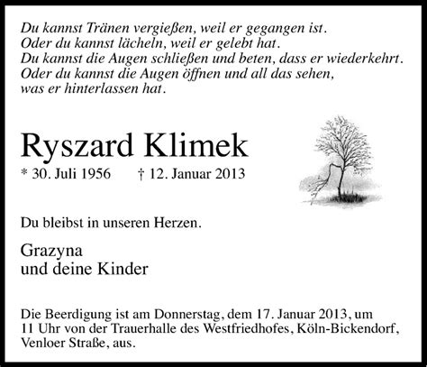 Traueranzeigen Von Ryszard Klimek WirTrauern