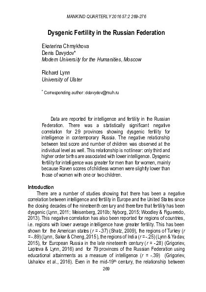 (PDF) Dysgenic Fertility in the Russian Federation | Denis Davydov ...