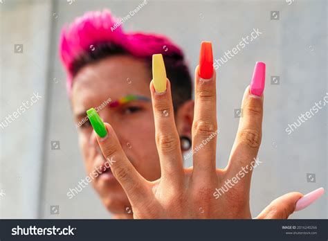 Confident Gay Male Long Colorful Nails Stock Photo 2016240266 Shutterstock