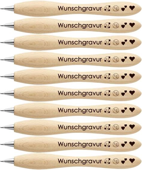 Juwelier Schönschmied 25x Kugelschreiber aus Holz mit Gravur Emoji