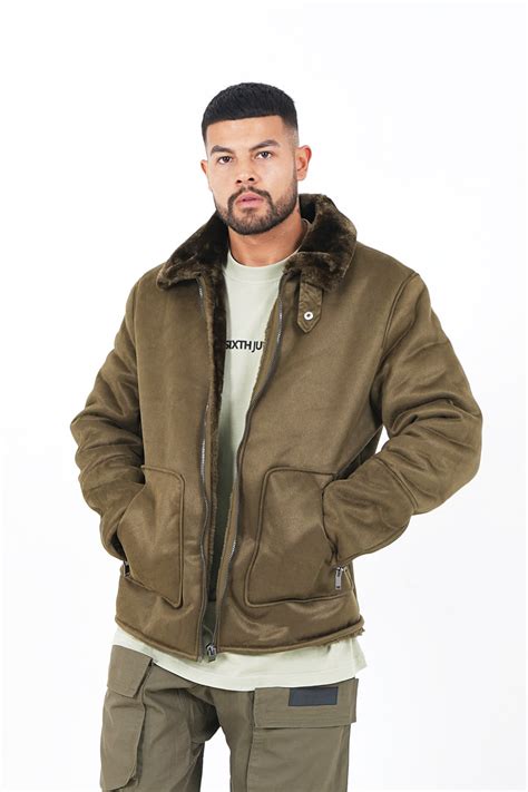 Suede Faux Fur Jacket Khaki Sixth June