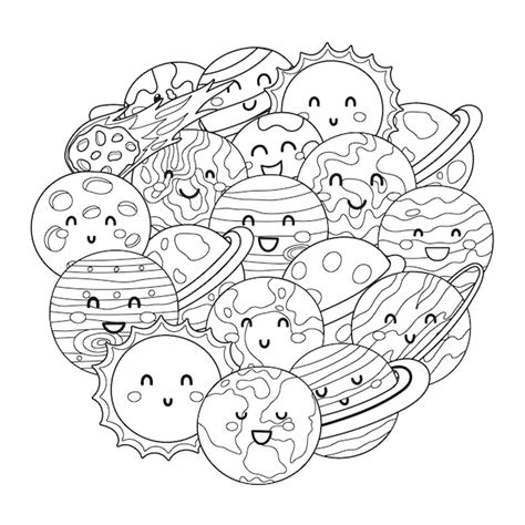 Premium Vector Cute Planets Circle Shape Pattern Solar System