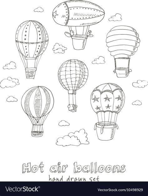 Hot Air Balloons Doodle Set Vintage Royalty Free Vector