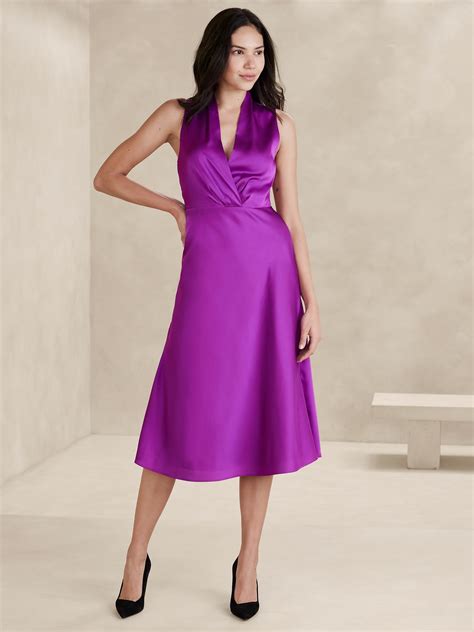 Satin V Neck Knee Length Dress Banana Republic Factory