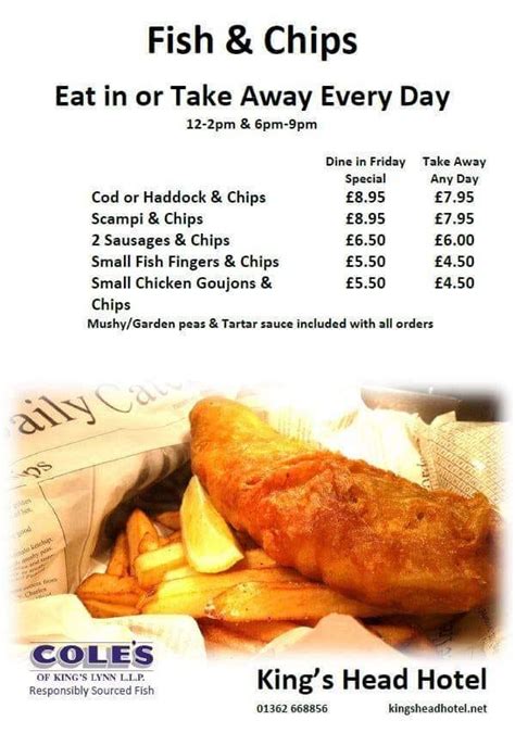 Menu At Kings Head Hotel Pub And Bar Dereham