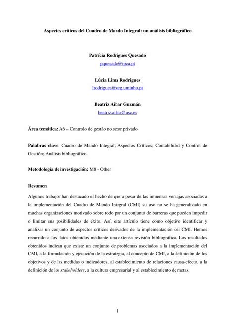 PDF Aspectos críticos del Cuadro de Mando Integral un análisis