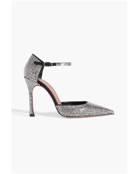 Amina Muaddi Vittoria Crystal Embellished Suede Pumps In Metallic Lyst