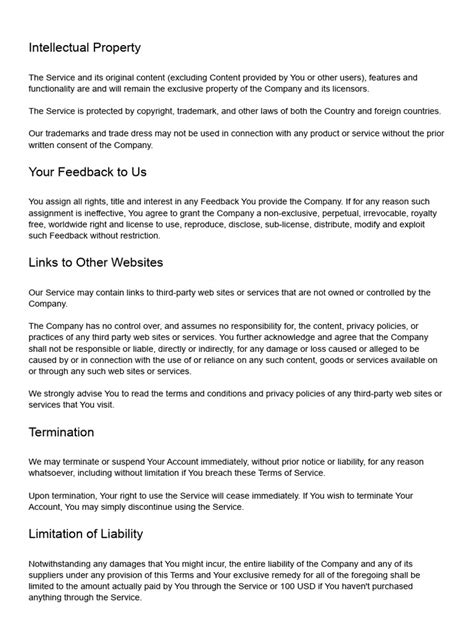 Sample Terms Of Service Template 5 Pdf