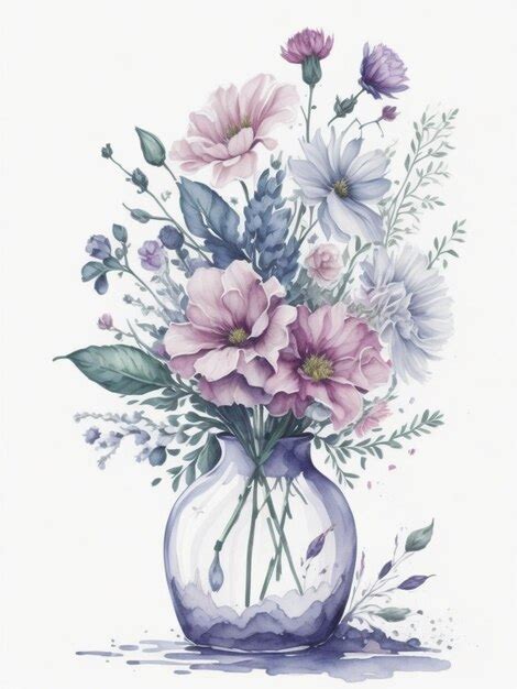 Premium Photo Vase Of Flowers Watercolor