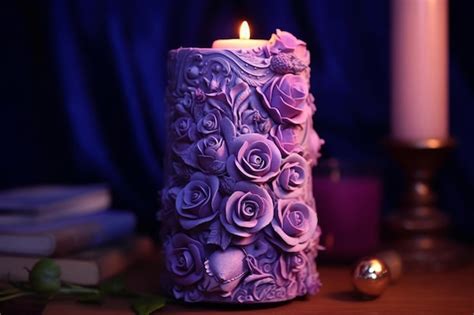 Una Vela Morada Con Rosas Foto Premium