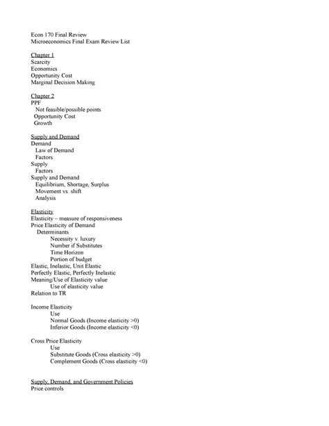 Final Study Guide Micro Updated Econ 170 Final Review Microeconomics