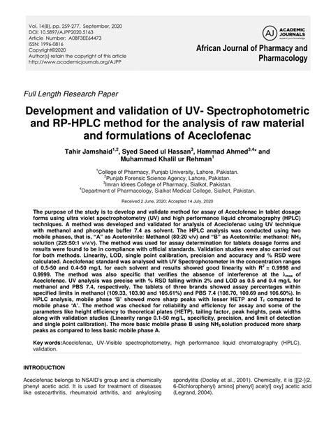 PDF Development And Validation Of UV Spectrophotometric And RP HPLC