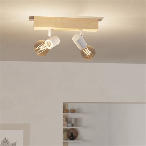 Plafoniera Industrial Townshend Luci Legno Marrone E Bianco