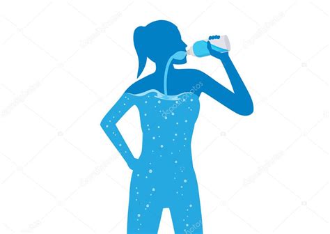 Mujer bebiendo agua pura en su cuerpo Ilustración sobre estilo de vida