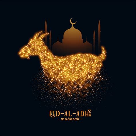 Eid Al Adha Saludo Con Cabra Y Mezquita Vector Gratis