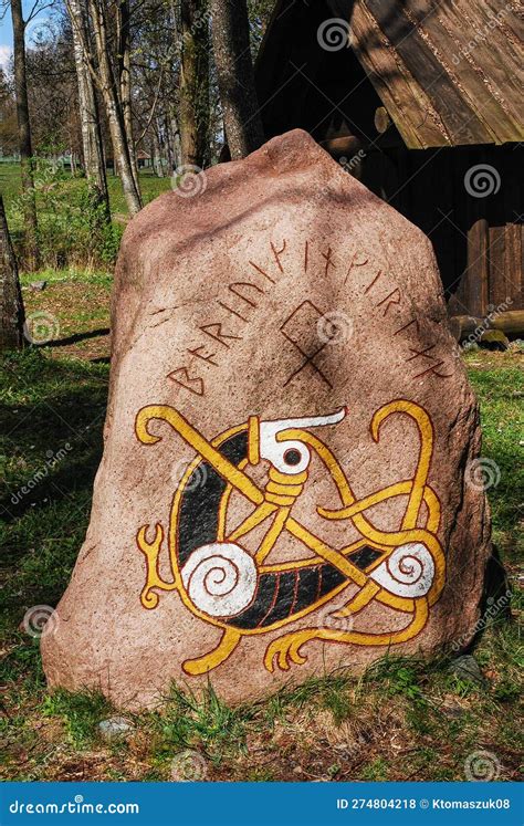 Viking Rune Stone. Runic Inscriptions on the Runestone Stock Photo - Image of legendary ...