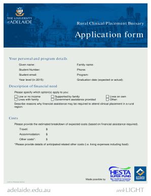 Fillable Online Health Adelaide Edu Rural Clinical Placement Bursary