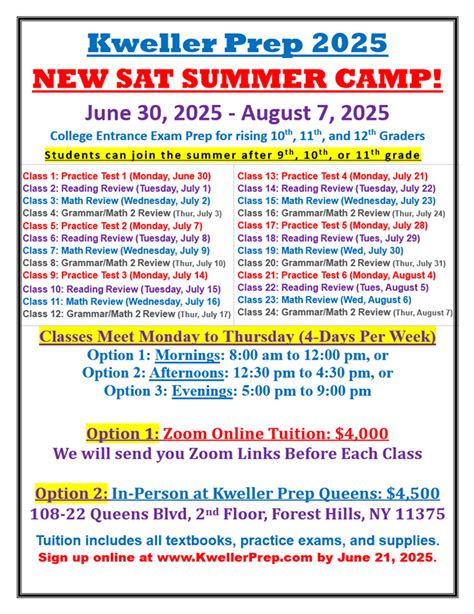 Sat Summer Camp Weekdaysjune Th August Th Kweller Prep