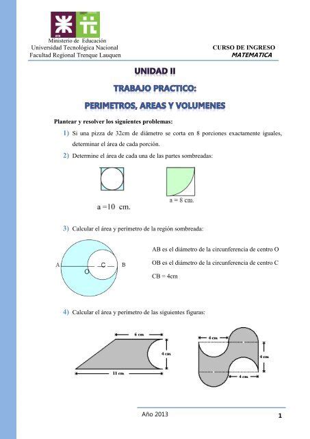 Unidad Ii Ejercicios De Areas Y Volumenes Utn Facultad