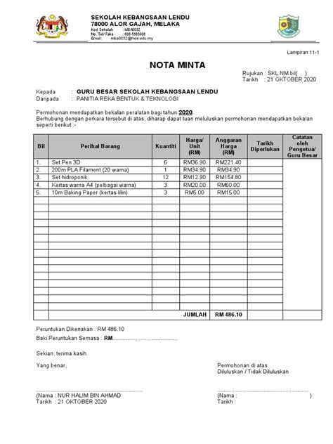 Contoh Nota Minta Pdf