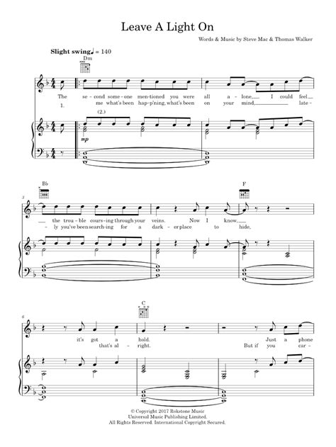 Leave A Light On Sheet Music For Piano Vocals By Tom Walker Music Notes By Musescore