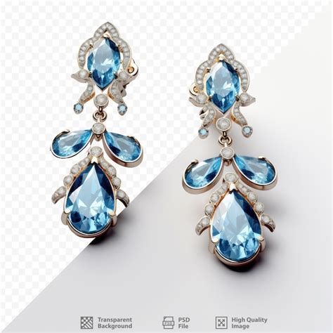 Boucles d oreilles bleues avec incrustations de pierres précieuses sur