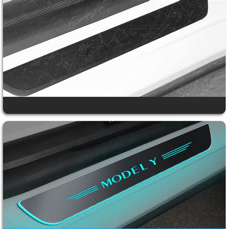 Evbase Tesla Model Y Colorful Door Sill Protector Welcome Pedal Illumi Evbase Premium Evandtesla