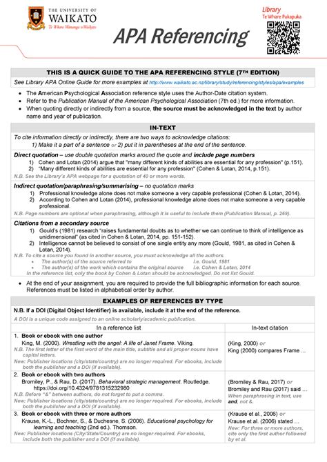 Apa 7th Quick Guide Apa Referencing This Is A Quick Guide To The Apa Referencing Style 7th