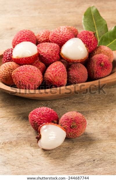 Closeup Fresh Lychees On Wood Table Stock Photo Edit Now 244687744