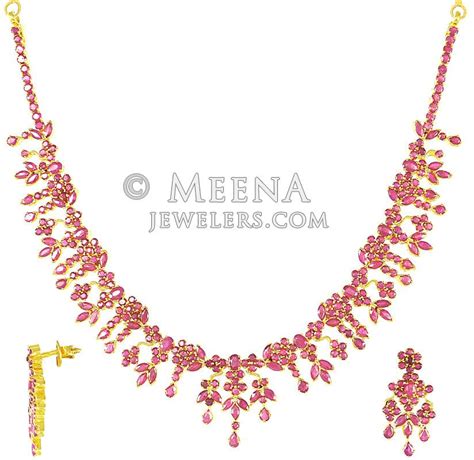 K Gold Ruby Necklace Set Psru K Gold Necklace And Earrings