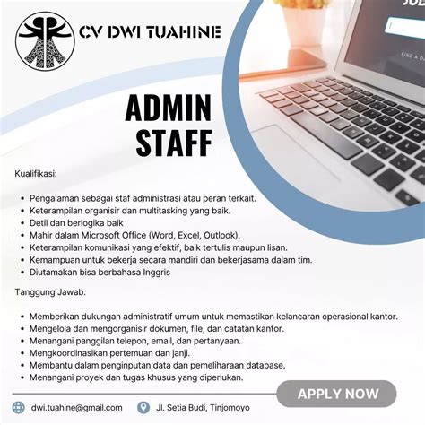 Lowongan Kerja Admin Staff Di CV Dwi Tuahine Semarang LokerJateng01