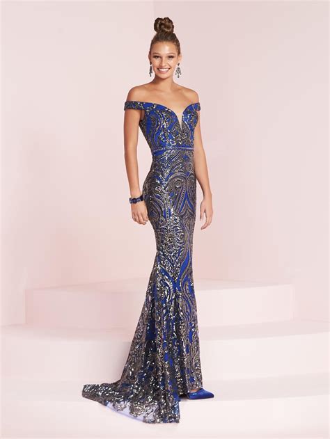 French Novelty Panoply Off Shoulder Sequin Prom Dress