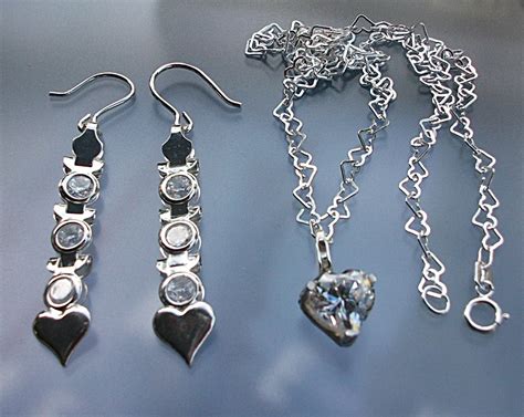 Juego De Aretes Dije Cadena Corazón Amor Plata Ley 890 00 en