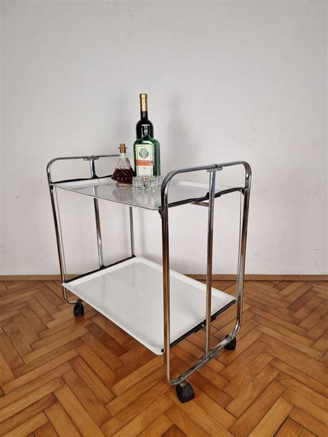 Mid Century Modern Foldable Serving Bar Cart 1970s Made In Italy