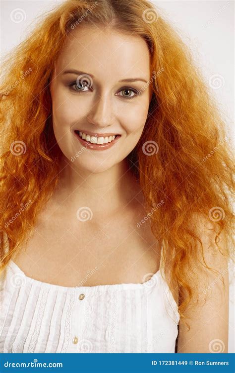 Beautiful Woman With Curly Red Hair Stock Image Image Of Curly Lady