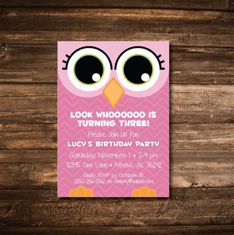 Owl Chevron Birthday Party Invitation DIGITAL FILE