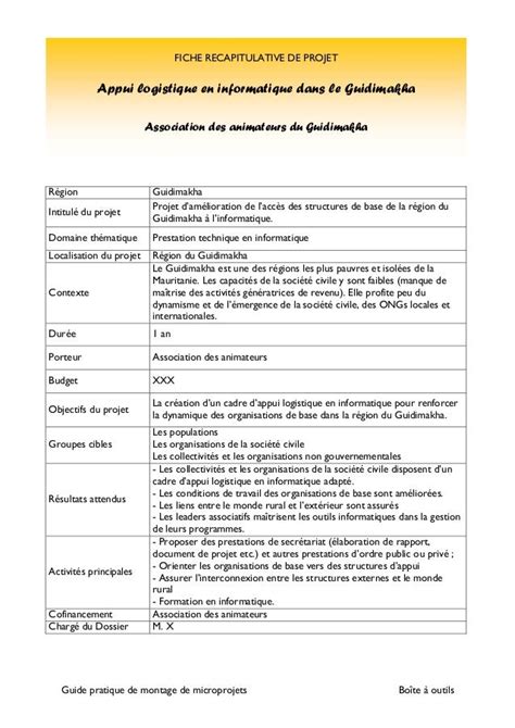 Exemple De Fiche Recapitulative De Projet